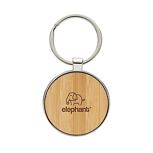 RCS recycled zinc alloy round keychain with bamboo, silver