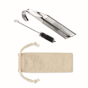 Re-usable Stainless steel pipe tea infuser set in cotton pouch