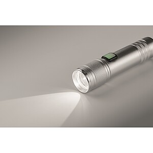 Rechargeable COB light torch, matt silver