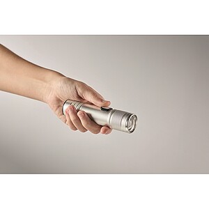 Rechargeable COB light torch, matt silver