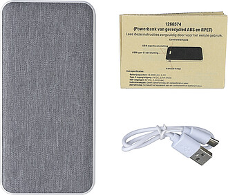 Recycled ABS power bank Tovi, white