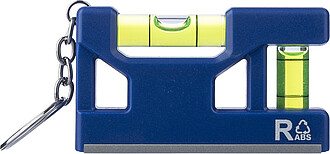 Recycled ABS spirit level keychain Indira, cobalt blue