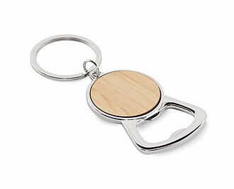 Recycled aluminium key ring, wood