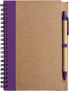 Recycled cardboard, wire bound notebook with 60 lined pages and ballpen $