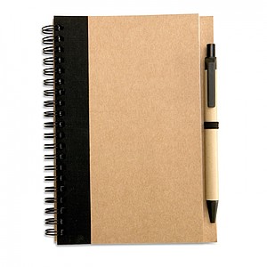 Recycled paper notebook + pen, black