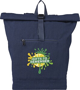 Recycled polycotton (330 gsm) rolltop backpack, blue
