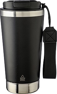 Recycled stainless steel double-walled drinking mug 500 ml Kayla, black