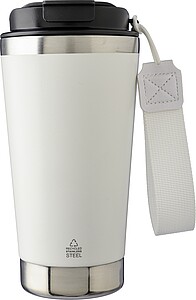 Recycled stainless steel double-walled drinking mug 500 ml Kayla, white