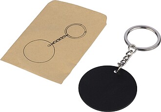 Recycled stainless steel round keychain Risa, black