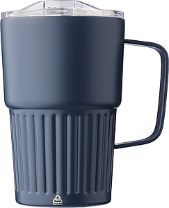 Recycled stainless steel travel mug (450 ml) Calo, blue