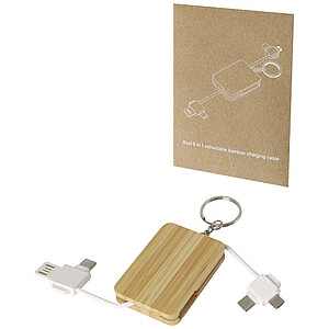Reel 6-in-1 retractable bamboo key ring charging cable