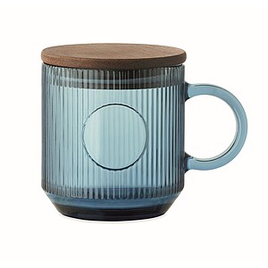 Ribbed glass mug 300ml, transparent blue