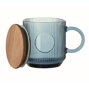 Ribbed glass mug 300ml, transparent blue