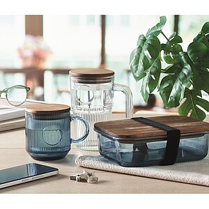 Ribbed glass mug 300ml, transparent blue