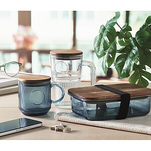 Ribbed glass mug 300ml, transparent blue