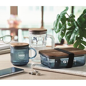 Ribbed glass mug 300ml, transparent blue