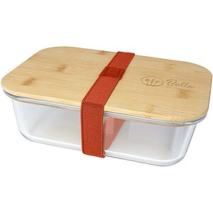 Roby glass lunch box with bamboo lid, brick
