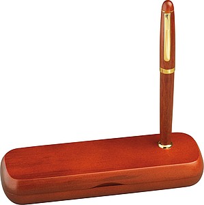Rosewood pen set in case, brown