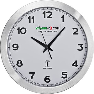 Round media clock made of metal, white