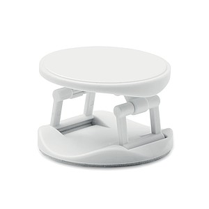 Round shaped foldable phone accessory in ABS with two functions: phone stand and holder.