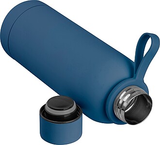 Rubberised drinking bottle with loop, 700 ml, dark blue