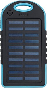 Rubberized ABS solar power bank Arin, blue
