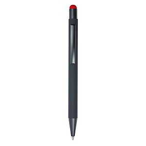 Rubberized black ballpen with rubber tip to operate capacitive screens.