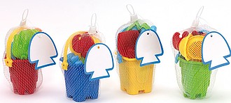 Sand bucket set "Beachlife", 7-pieces, packed in a mesh bag,colour coloured