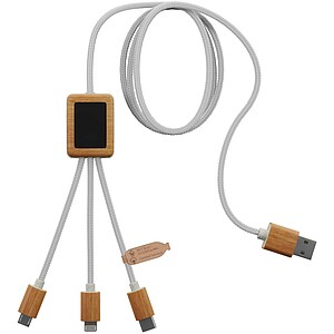 SCX.design C39 3-in-1 rPET light-up logo charging cable with squared bamboo casing, white