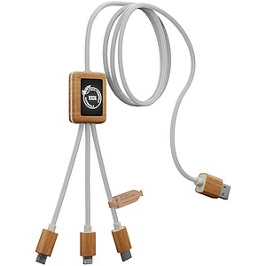 SCX.design C39 3-in-1 rPET light-up logo charging cable with squared bamboo casing, white