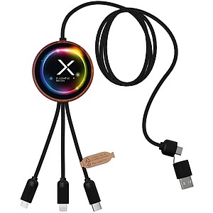 SCX.design C40 5-in-1 rPET light-up logo charging cable and 10W charging pad, wood