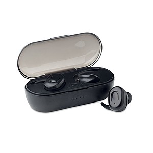 Set of 2 wireless TWS 5.0 Bluetooth stereo earphones with 45 mAh battery build-in.