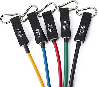 Set of five fitness elastics in polyester (210D) drawstring bag