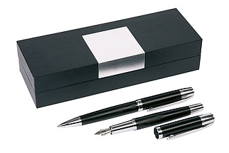 Set with ballpen and fountain pen,colour black, silver