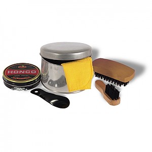Shoe polish kit, shiny silver
