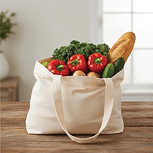 Shopper made of cotton canvas, beige