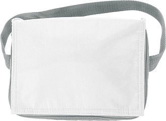 Six can polyester cooler bag.White