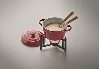 Small ceramic fondue set with lid for two