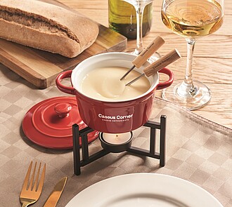 Small ceramic fondue set with lid for two