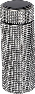 Small stainless steel drinking bottle with rhinestone accents, grey