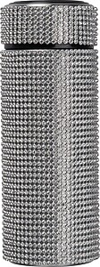 Small stainless steel drinking bottle with rhinestone accents, grey