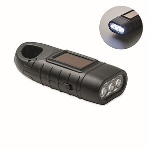 Solar torch with dynamo crank, black