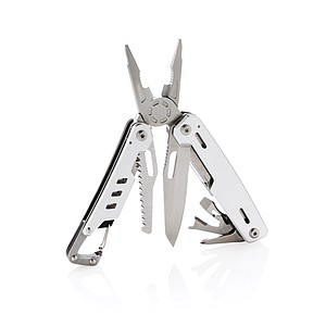 Solid multitool with carabiner, silver