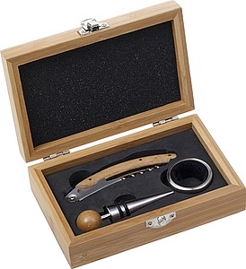 Stainless steel and bamboo wine set