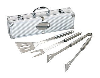 Stainless steel barbecue cutlery "Roast", packed in an aluminium case,colour silver