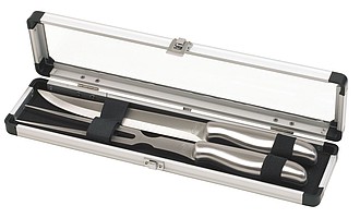 Stainless steel cutlery set with knife and fork, packed in an aluminium case,colour silver