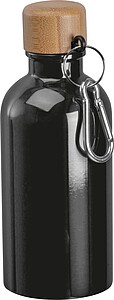 Stainless steel drinking bottle with carabiner, 400ml, black