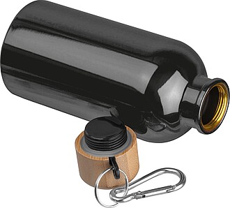 Stainless steel drinking bottle with carabiner, 400ml, black