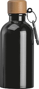 Stainless steel drinking bottle with carabiner, 400ml, black