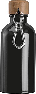 Stainless steel drinking bottle with carabiner, 400ml, black